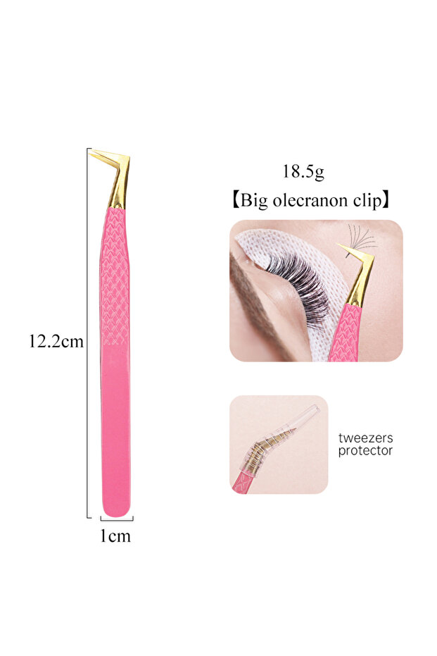 Pink Big eagle beak 1pc Stainless Steel Eyelash Tweezers Eyebrow Clip Anti-static Non-slip Texture P