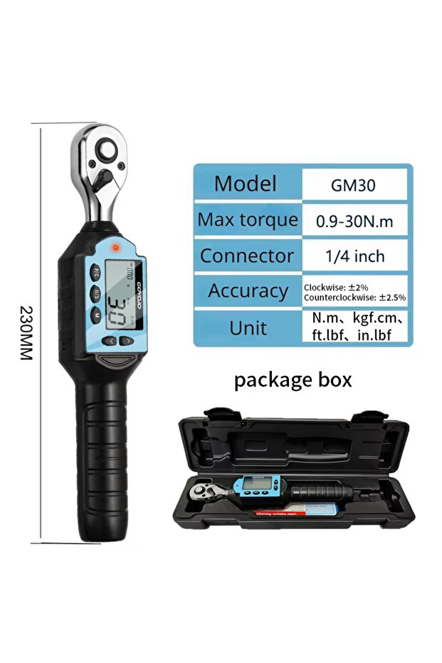 GM30 New Digital Preset Torque Wrench 1/2" 3/8" 1/4" Bidirectional Ratchet Head Professional Adjust