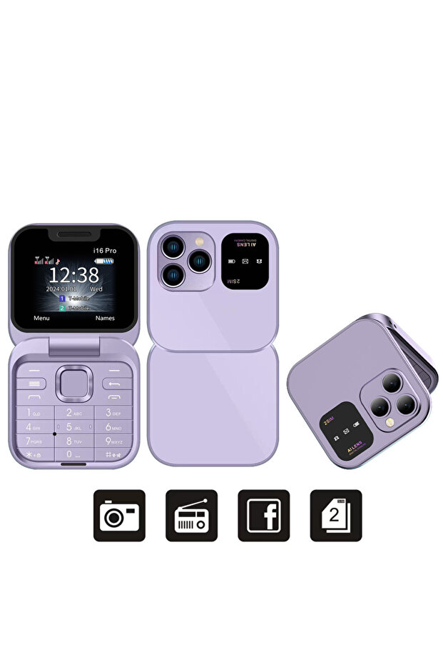 Purple SERVO 2025 New Mini Flip Mobile Phone FM Radio Magic Voice Blacklist Speed Dial Vibration 2SI - 1