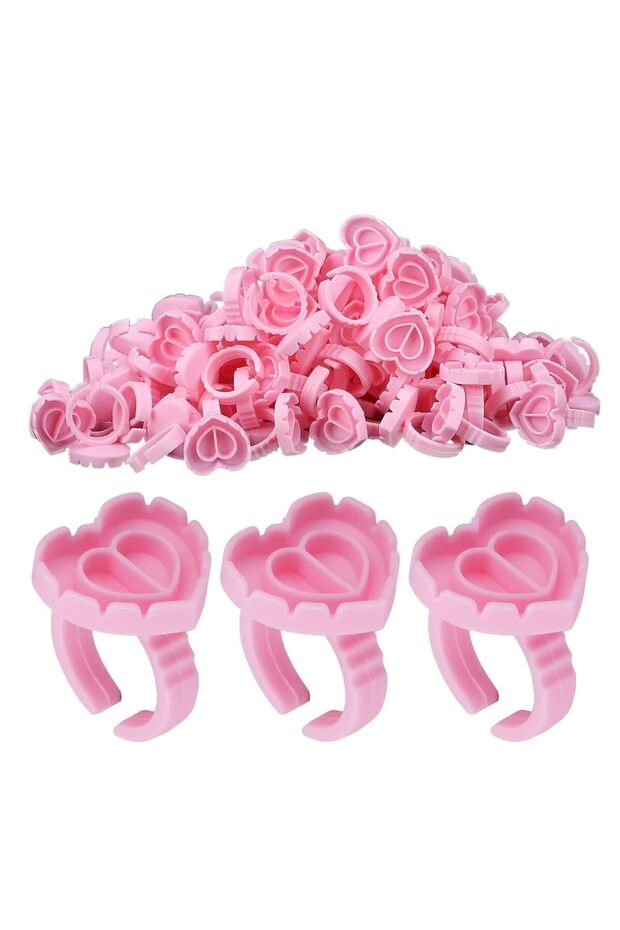 pink 100Pcs Volume Glue Ring Cup for Lashes Fan Tattoo Pigment Holder Container Glue Holder Blossom