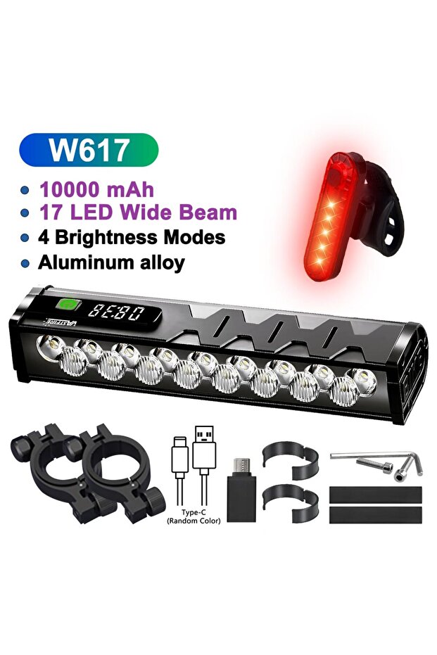 Type B Bicycle Light Front 8/17LED 25500Lumen Bike Light 10000mAh Waterproof Flashlight USB Charging
