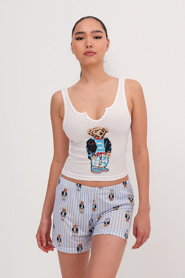 Ayıcık Baskılı Şortlu Pijama Takımı Ş122 - 5
