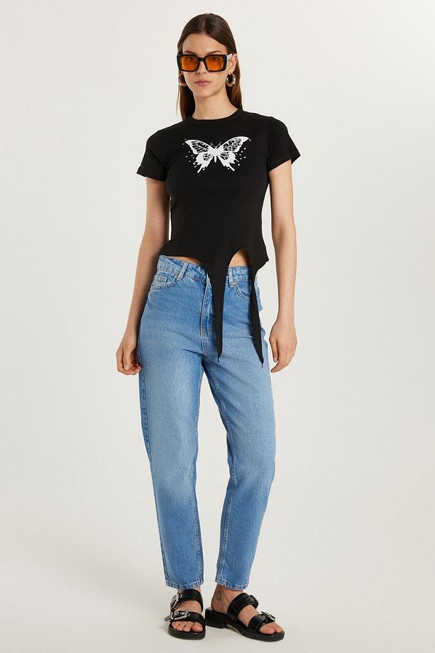Kadın Regular Fit Boru Paça Mavi Jean Kot Pantolon - 3