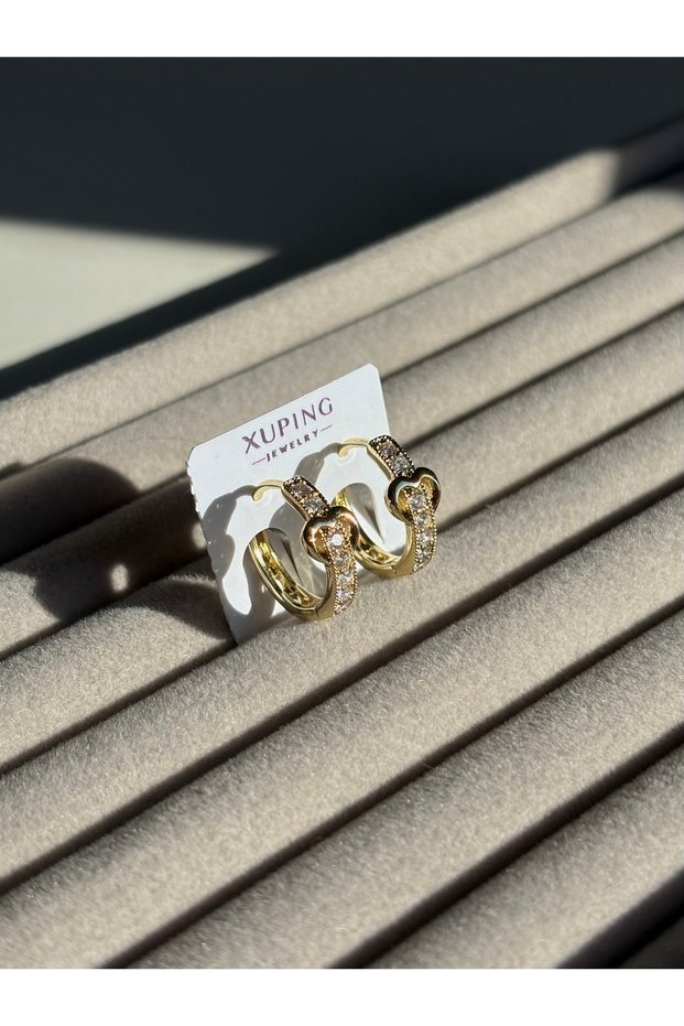 Xuping Steel Amour Heart Detailed with Rhinestone Gold Color Women Hoop Earrings & Romantic Sparkle Eternal Sunshine
