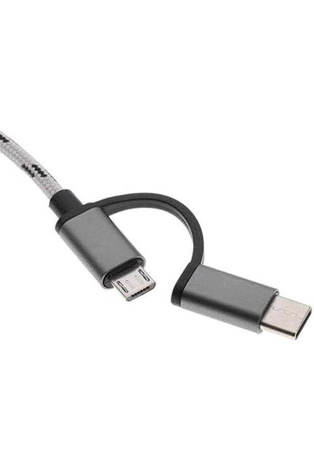 محول كابل بيانات ميكرو USB Type-C 2 في 1 - فضي - 2