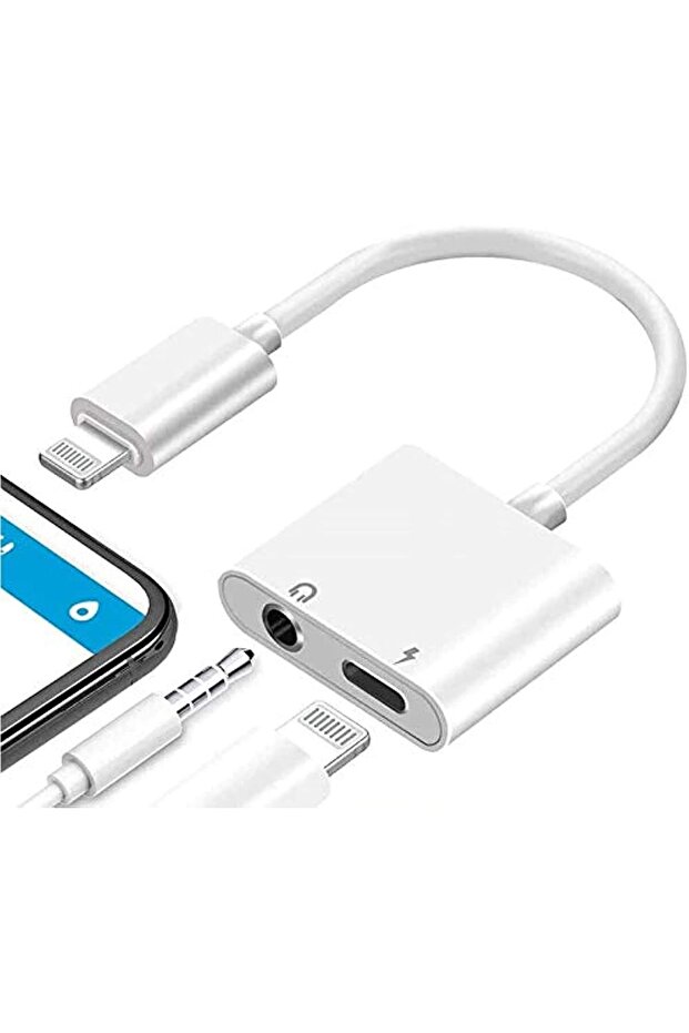 محول سماعة رأس 2 في 1 مع موزع Lightning إلى AUX مقاس 3.5 مم لأجهزة iPhone وiOS