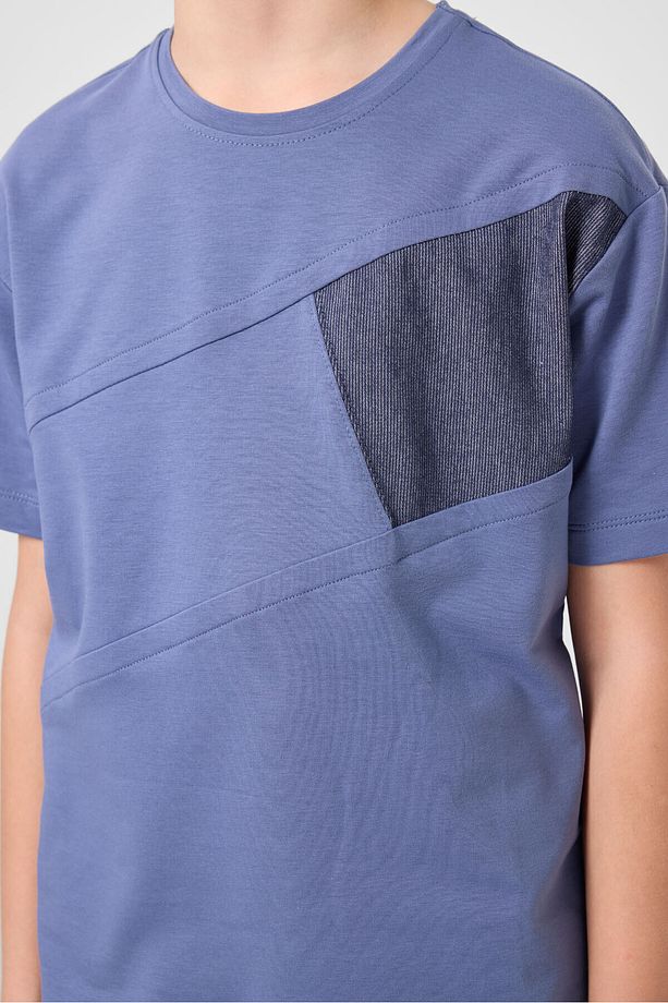 Koyu Mavi-Kot Lacivert Pamuklu Oversize Fit Dokuma Hafif Esnek Chino Erkek Çocuk Şort Takım - 11275 - 6