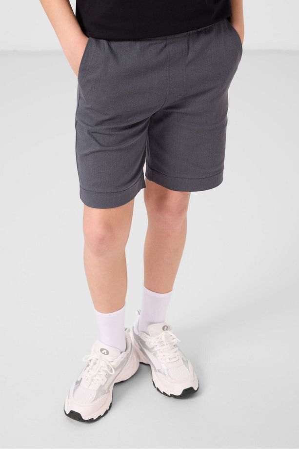 Siyah-Gri Pamuklu Oversize Fit Dokuma Hafif Esnek Chino Erkek Çocuk Şort Takım - 11278 - 3