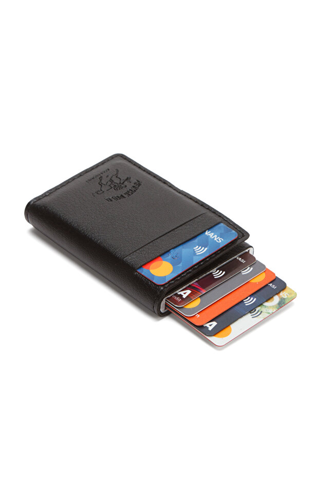Men's Vegan Leather Rfid Protected Mechanism Automatic Slid Card Holder and Wallet