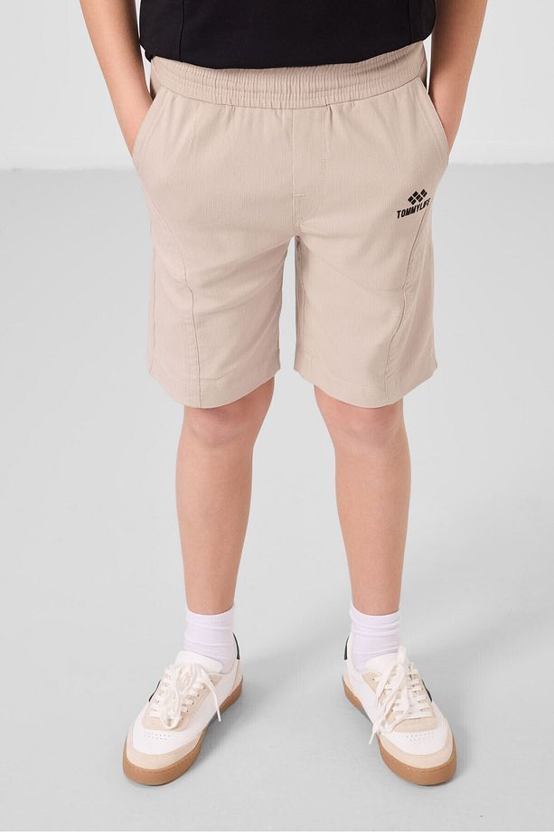 Siyah-Taş Pamuklu Oversize Fit Dokuma Hafif Esnek Chino Erkek Çocuk Şort Takım - 11276 - 2