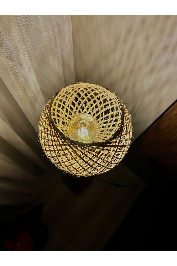 “Doğal Ahşap Lambader - Jüt Halat Detaylı ,Tek Küre Başlıklı Doğal Lambader.”(140/150 Cm) - 4