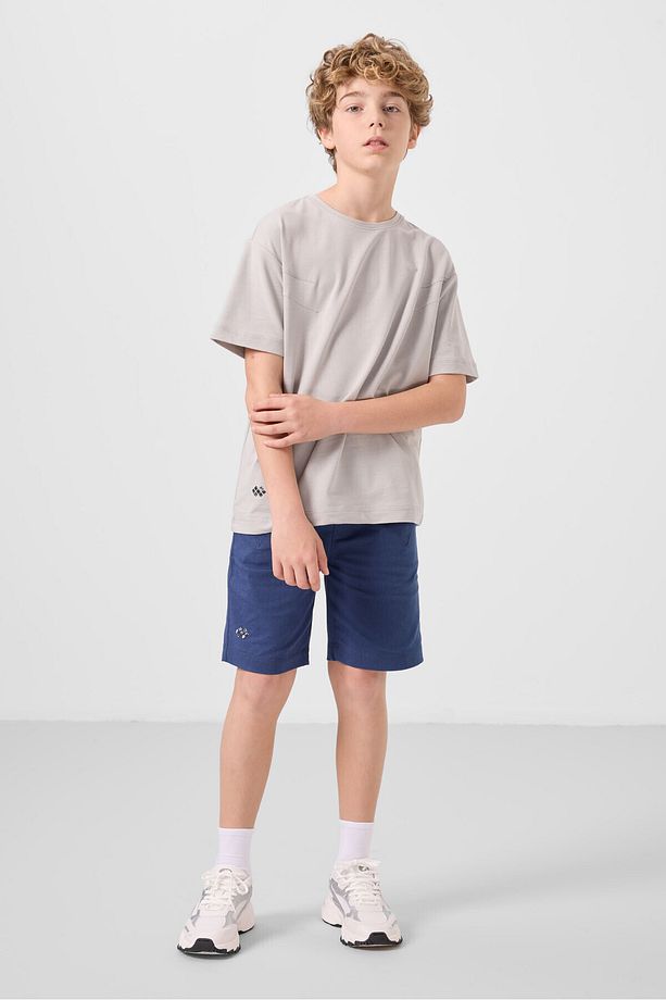 Taş-Parlament Pamuklu Oversize Fit Dokuma Hafif Esnek Chino Erkek Çocuk Şort Takım - 11277 - 4