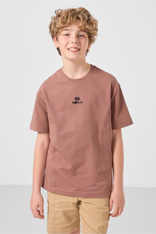 Tarçın-Koyu Bej Pamuklu Oversize Fit Dokuma Hafif Esnek Chino Erkek Çocuk Şort Takım - 11276 - 5