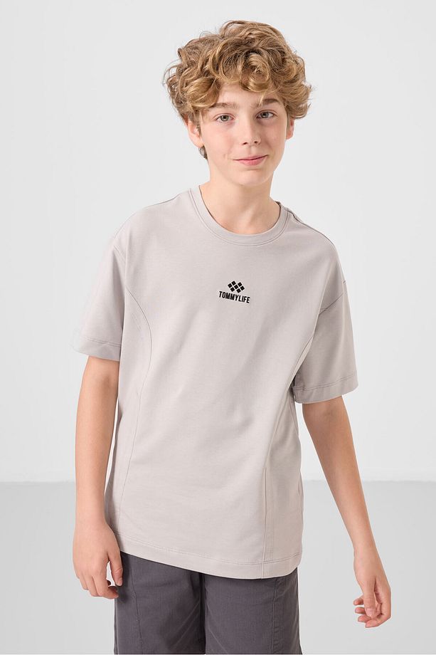 Taş-Antrasit Pamuklu Oversize Fit Dokuma Hafif Esnek Chino Erkek Çocuk Şort Takım - 11276 - 3