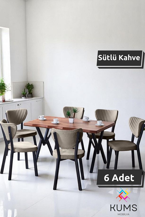 6 Kişilik Elma Mutfak Masa Takımı – Kütük MDF Salon Mutfak Yemek Masa Takımı - 1
