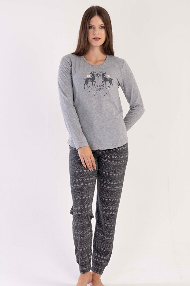Women's Long Sleeve Gray Pajama Set C0T9N0O403