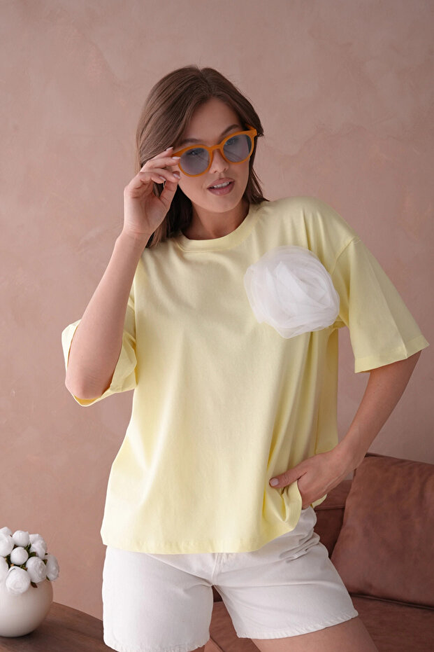 Sarı Kısa Kol Basic T-Shirt - 7