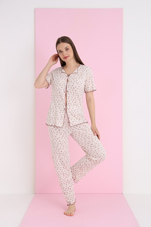 Raporlu Viskon Kurdeleli Pijama Takımı - 3
