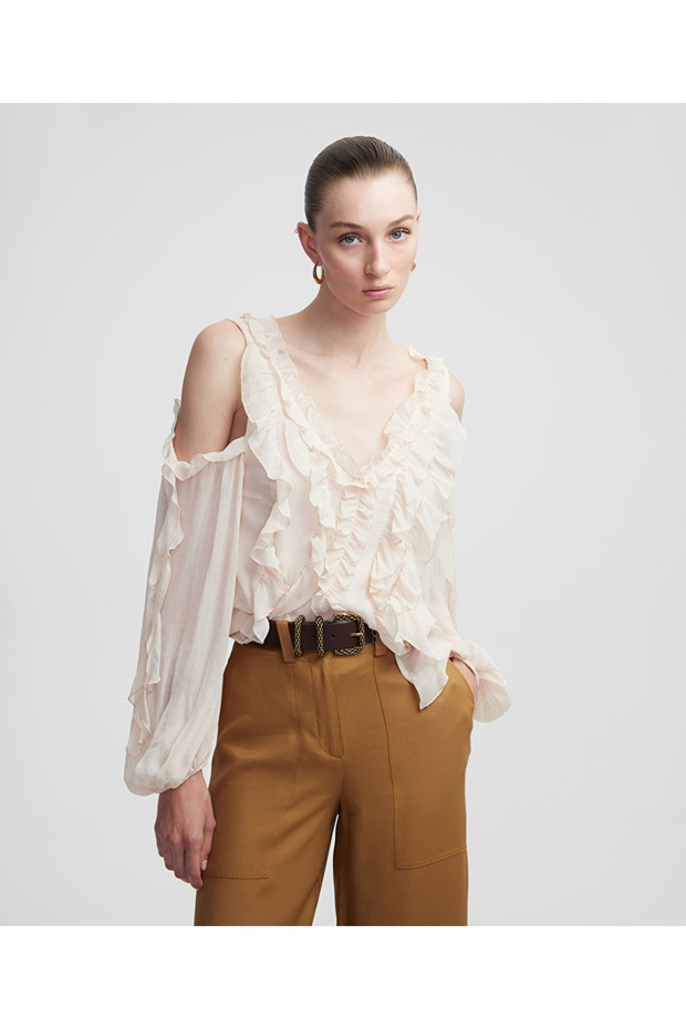 Fırfırlı cutout bluz - 1