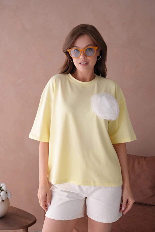Sarı Kısa Kol Basic T-Shirt - 5