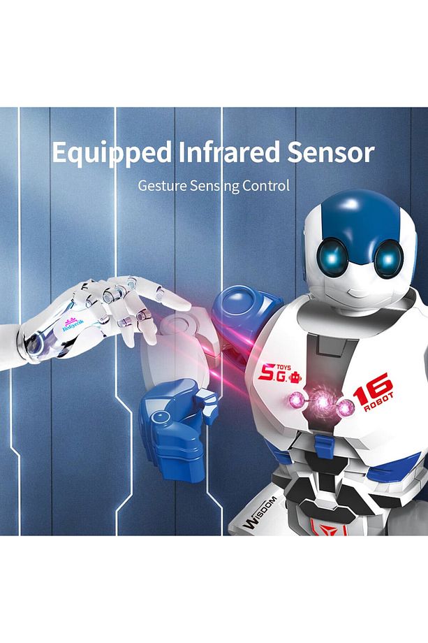 Rc El Sensörlü Uzaktan Kumandalı Şarjlı Akıllı Yapay Zeka Robot 28 Cm Mavi - 3