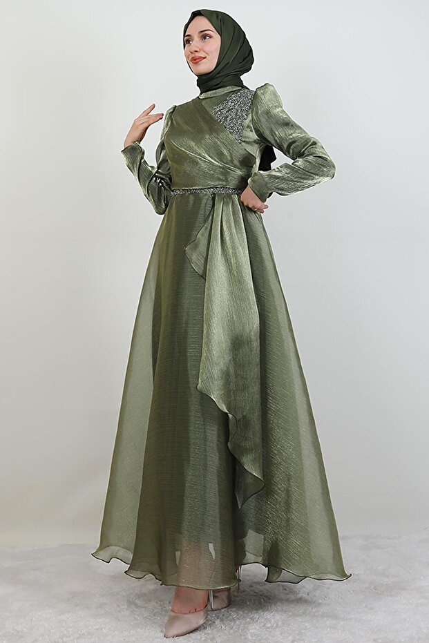 Eliza Hijab Evening Dress Light Khaki