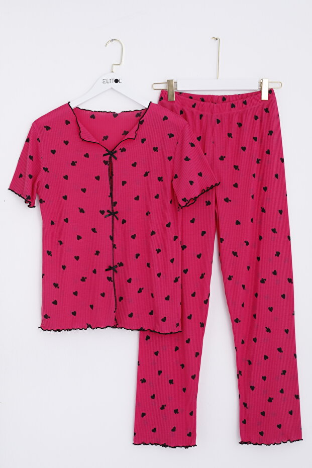 Raporlu Viskon Kurdeleli Pijama Takımı - 1