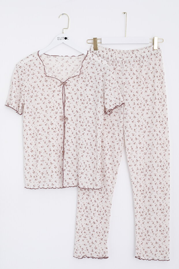 Raporlu Viskon Kurdeleli Pijama Takımı - 1