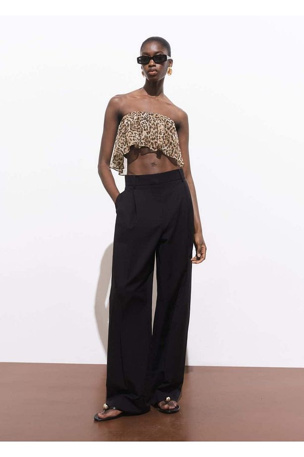Leopar desenli crop bluz - 2