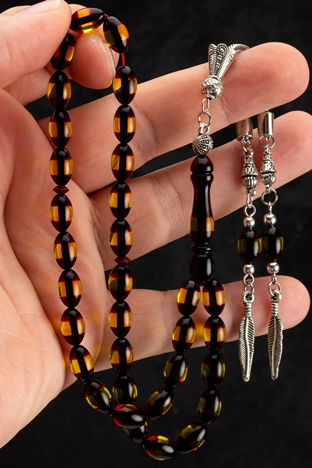 Men's Barley Cut Red Yellow Vernier Powder Amber Rosary