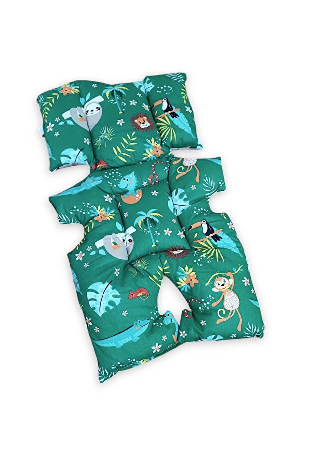 100% Cotton Baby Stroller And Baby Carrier Cushion Green Forest