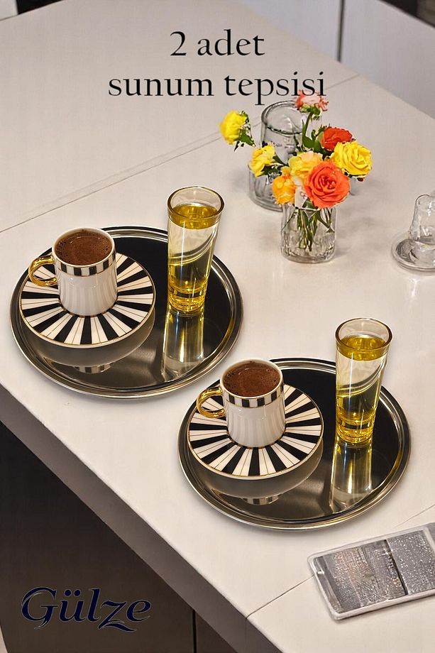 2 Adet Paslanmaz Çelik Dönence / Oval Model Lüks Sunum Tepsisi - 5