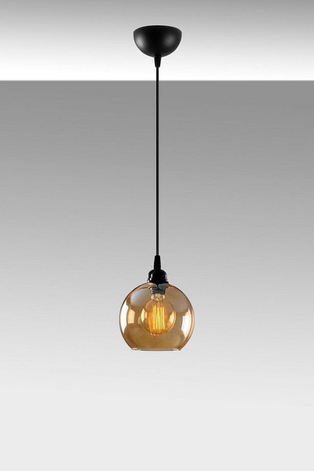 Opvik Salon - Mutfak - Yatak Odası Siyah Renk Bal Rengi Camlı Sarkıt Tekli Avize (15CM ÇAP) - 1
