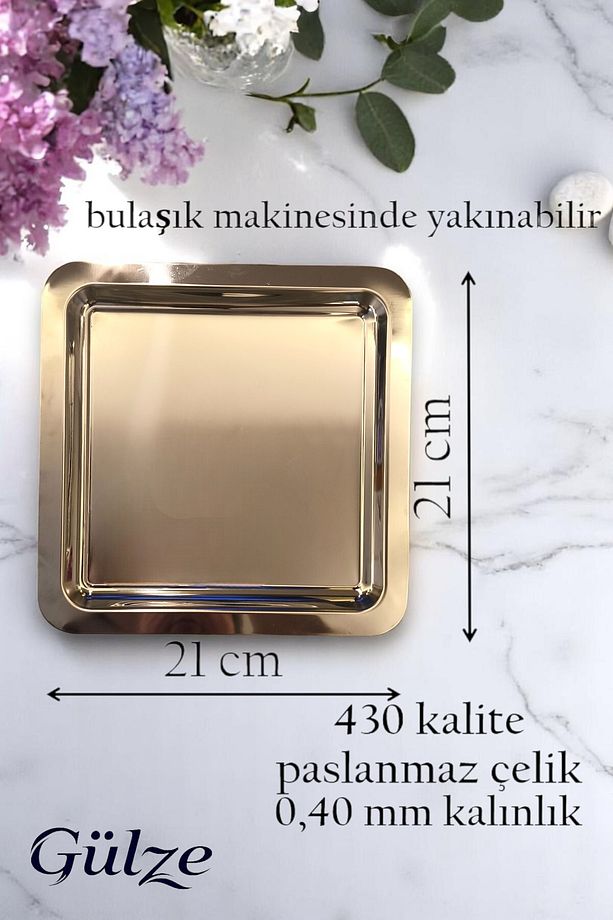 2 Adet Paslanmaz Çelik Kare / Sude Model Lüks Sunum Tepsisi - 2