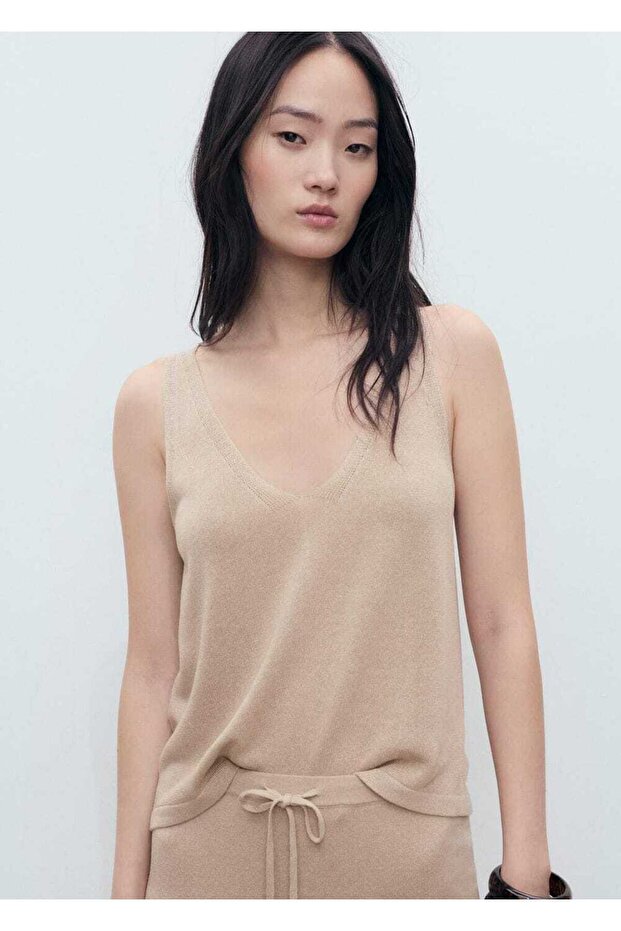 V yakalı triko bluz - 1