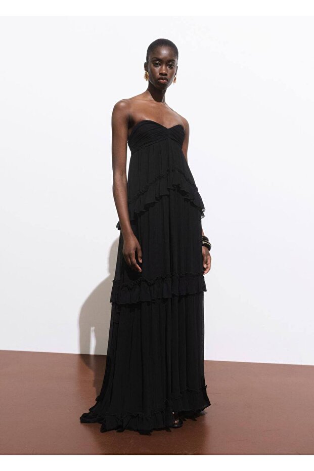 Straplez maksi elbise - 2