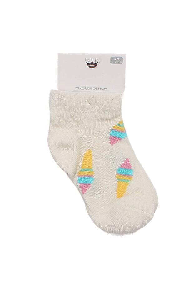 Baby Girl White Ice Cream Patterned Short Socks 3-4 Years