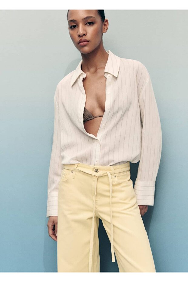 Düşük belli kemerli wideleg jean pantolon - 7