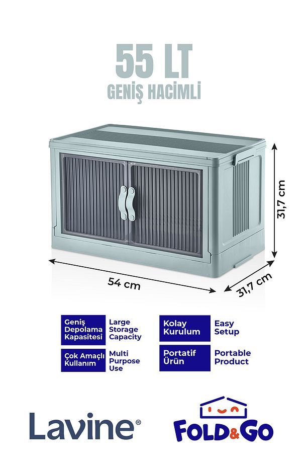 Fold&Go Tekli Portatif Organizer Dolap ”Mavi” Çok Amaçlı Mıknatıs Kapaklı Katlanır Istiflenebilir - 1