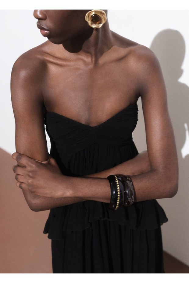 Straplez maksi elbise - 7