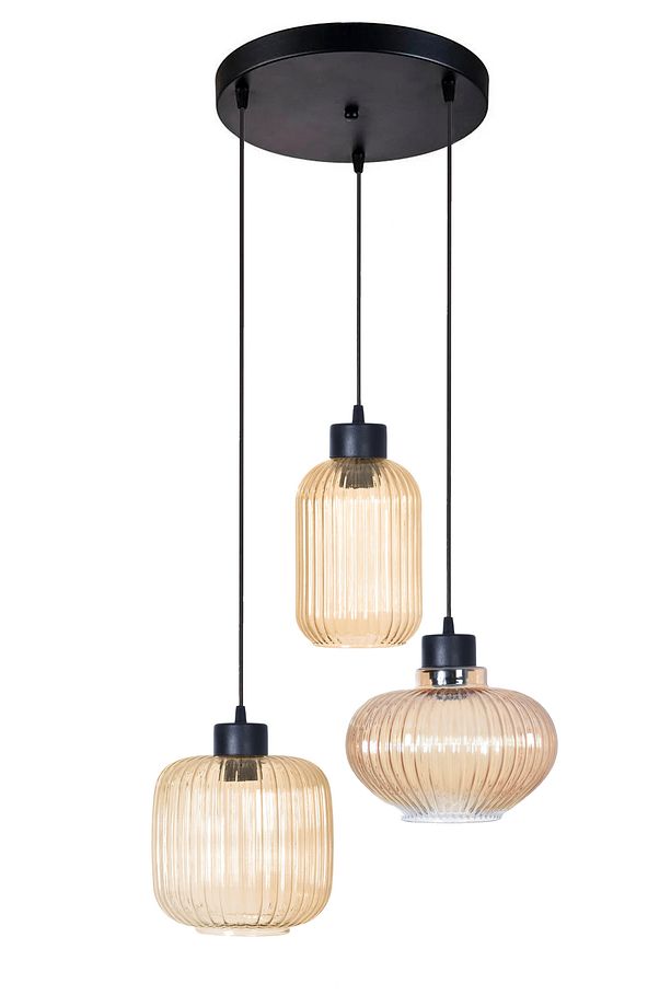 Maksim Modern Tasarım Cafe - Mutfak - Salon - Oturma Odası Siyah Renk Camlı 3 Lü Avize - 1
