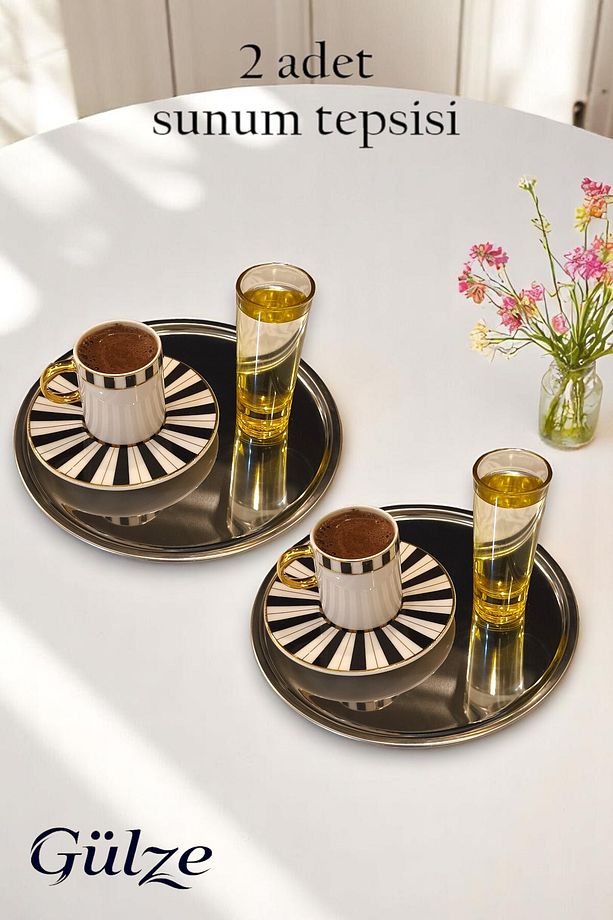 2 Adet Paslanmaz Çelik Dönence / Oval Model Lüks Sunum Tepsisi - 1