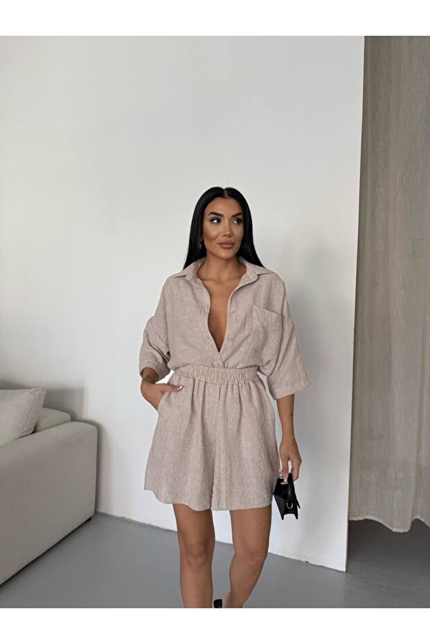 Linen Shirt and Shorts Two Piece Set