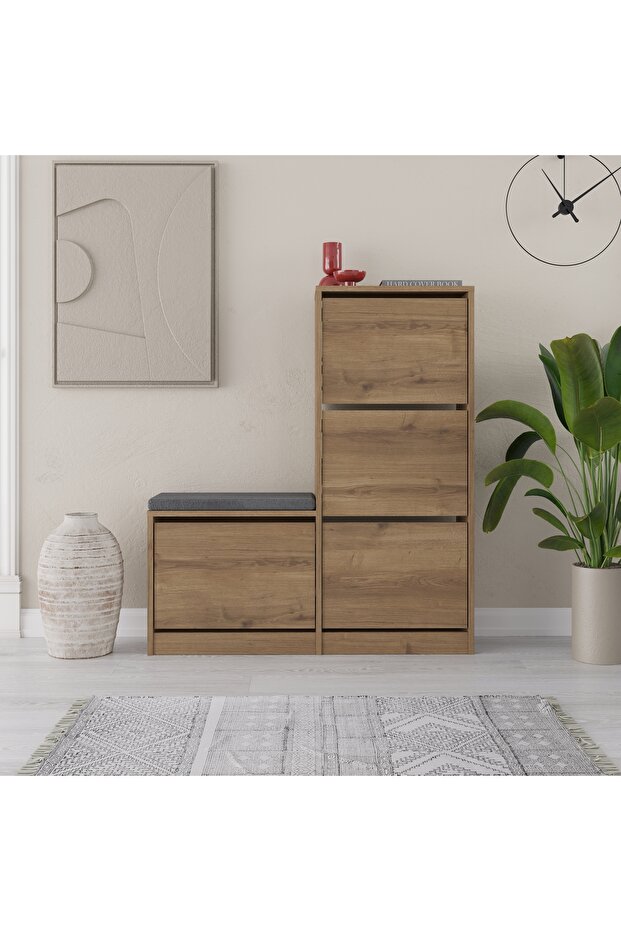Dude 16 Pair Shoe Cabinet with 4 Drop-Doors - 118.5cmH - Dark Oak Effect_M.AK.23973.4