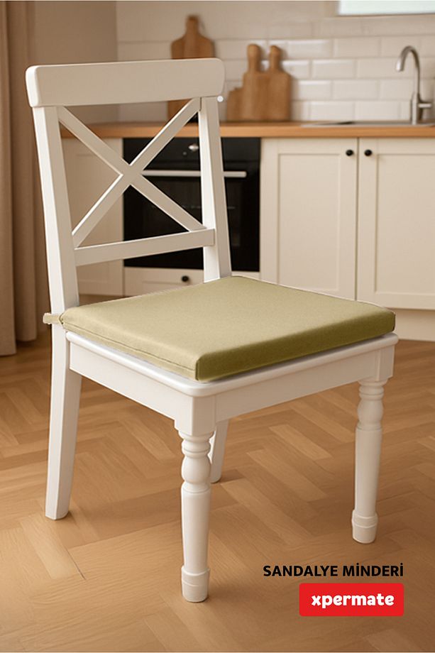 Fermuarlı Sandalye Minderi Su İtici Kumaş 40x40 cm Sünger Sandalye Minderi Bağcıklı Bej - 6