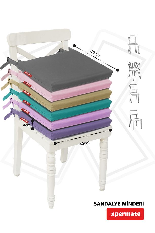 Fermuarlı Sandalye Minderi Su İtici Kumaş 40x40 cm Sünger Sandalye Minderi Bağcıklı Pembe - 5