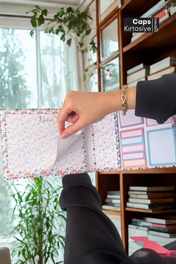 Çiçek Desenli Sticky (Yapışkanlı) Not Kağıdı & Not Bloknot Seti – 10 Farklı Yapışkanlı Not Kağıdı - 3