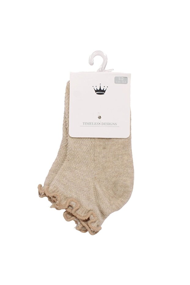Girl's Beige Self-Ruffle Booties Socks