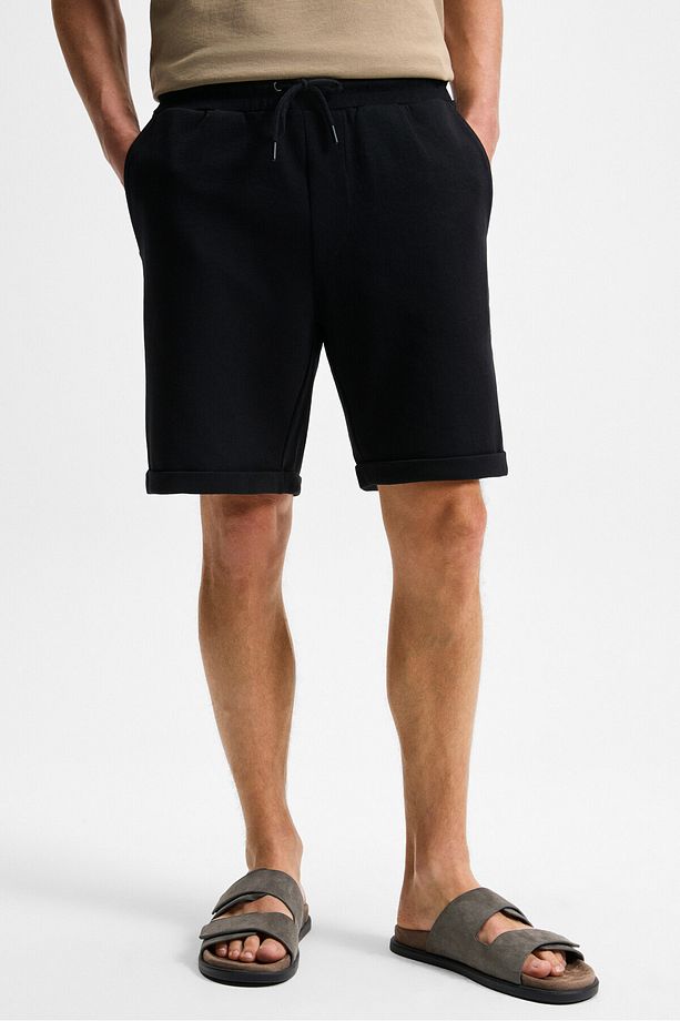 YOURI Erkek Beli Lastikli Arka Tek Cepli Relaxed Fit Siyah Şort - 2