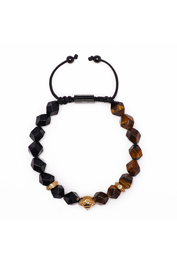 GT Collection, Pánský náramek s lví hlavou a tygřím okem, energetické kameny ONIX, univerzální velikost a nastavitelná šňůrka - 8